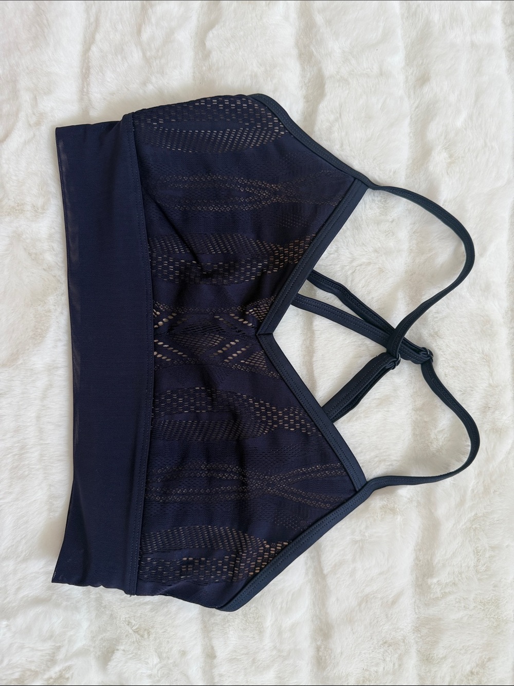 ALO Yoga Navy Strappy Lace-Panel Sports Bra